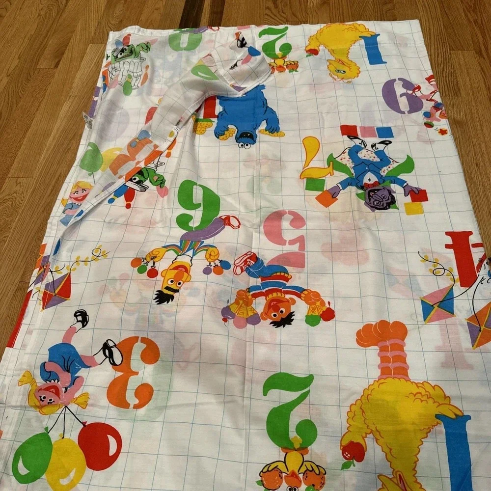 Vintage Stevens Sesame Street USA Made Flat Sheet & 1 Pillow Case Twin Bed - Picture 7 of 7